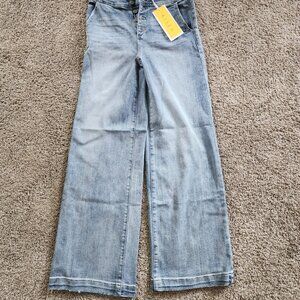 Risen High Rise Light Wash Wide Leg Flare Jeans